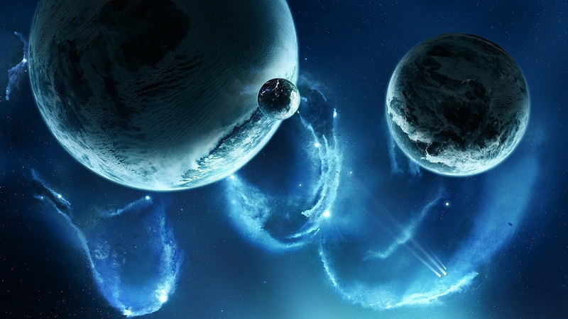 undersea, planets, moon surface, digital, outdoors, moon, 1080P, space, underwater, water, nature, sphere, blue, light - natural phenomenon