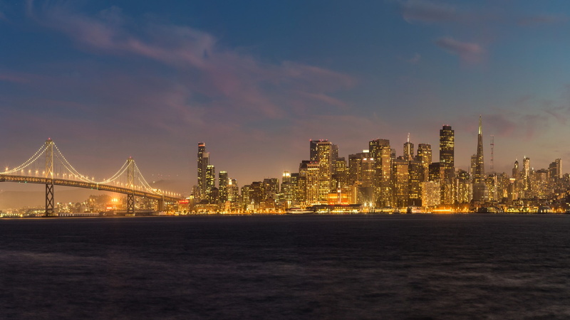 cloud - sky, building exterior, bridge - man made structure, office building exterior, San Francisco, landscape, building, built structure, nature, coast