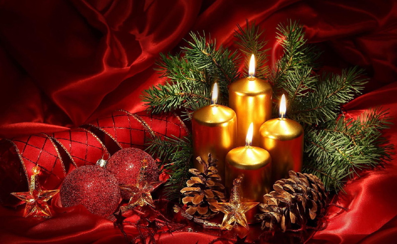 candles, cone, christmas, baubles, decors, 1080P, pine, cones, silk, stars, thread, toys, christmas toys, needles