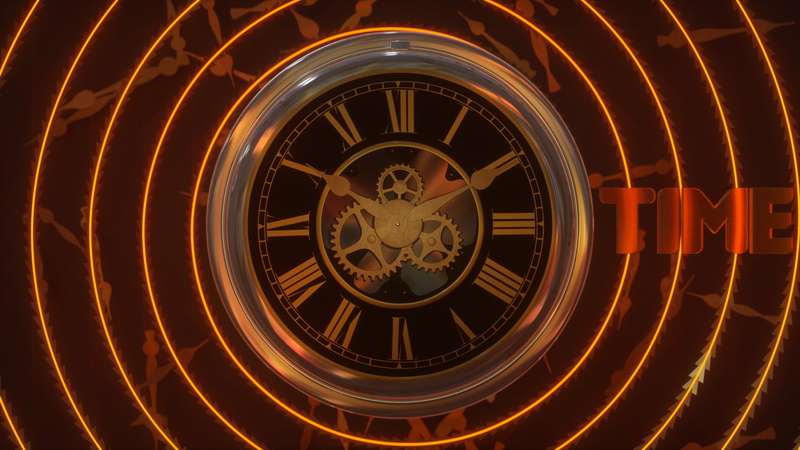 gears, arrows (design), glowing, clocks, time, 1080P, digital art, spiral, neon glow, clockwork, orange, neon, mechanics