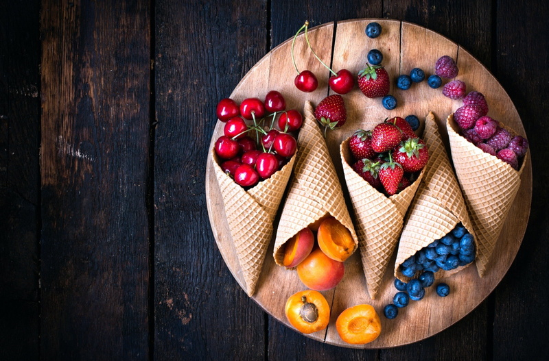 variation, freshness, food and drink, 2K, food, red currant, bowl, high angle view, red, close-up, no people, table, choice, sweet food, wood - material