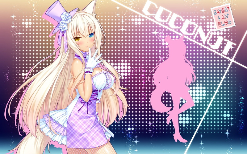 Smile, Fishnet, Coconut (Nekopara), Animal Ears, Blush, Dress, Blonde, 1080P, Nekopara, Glove, Purple Dress, Girl, Anime, Long Hair, Pantyhose, Heterochromia