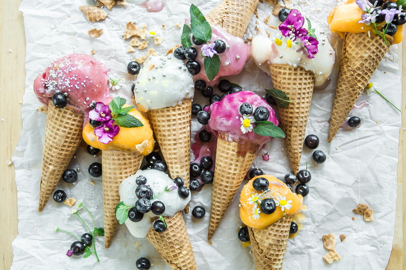 sugar, paper, indoors, temptation, still life, cones, no people, assorted, ready-to-eat, cone, food and drink, coned, iced, cream, freshness, flowers, garnish