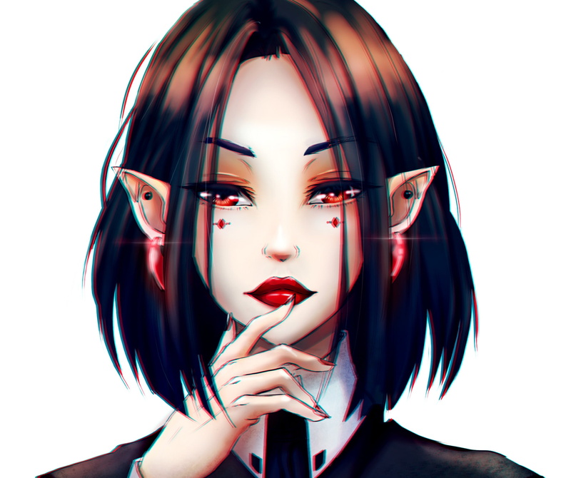 Red Eyes, Short Hair, Anime, 1080P, Original, Girl, Black Hair, Vampire