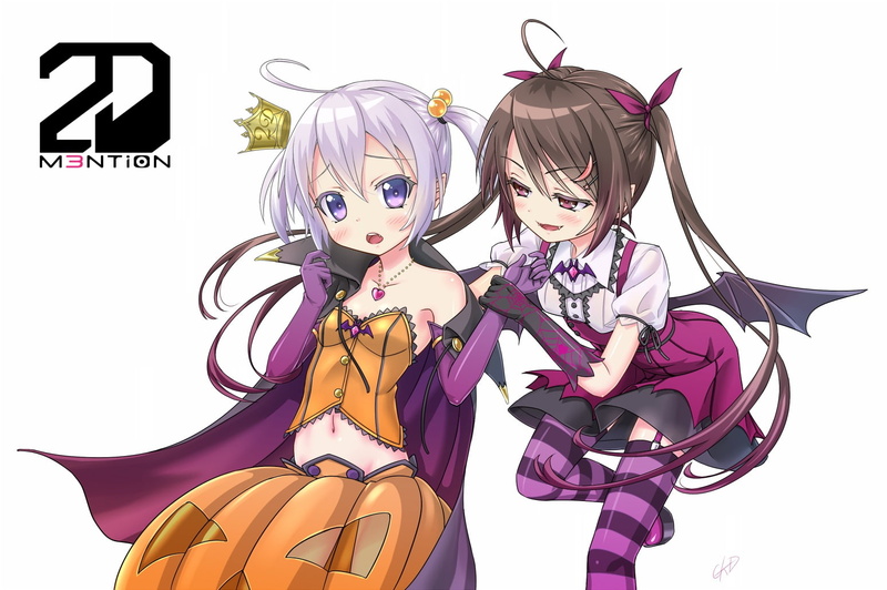 original, girls, halloween, wings, crown, twintails, gloves, 720P, elbow, gotou, hisashi, vampire