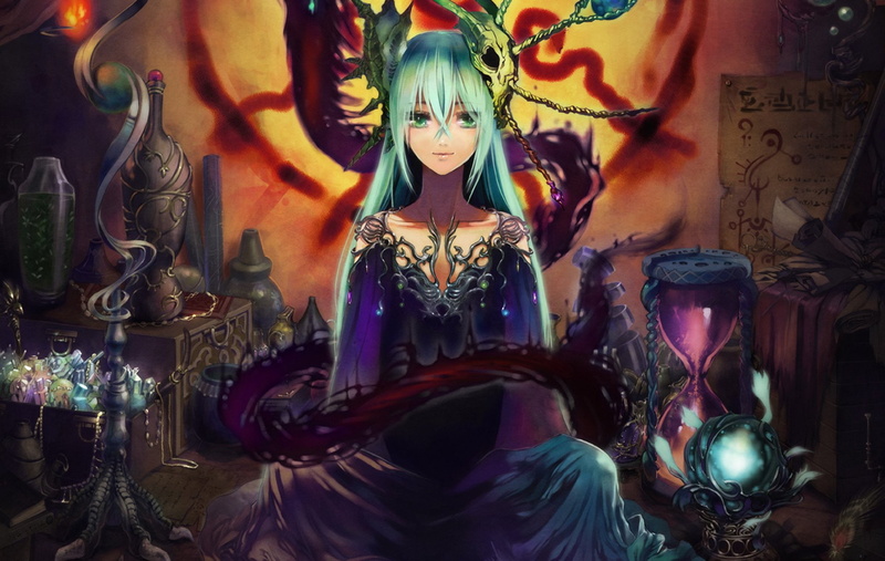 illuminated, indoors, festival, Hourglass, spirituality, female likeness, Skull, sculpture, close-up, Anime, no people, Magic, amusement park, representation