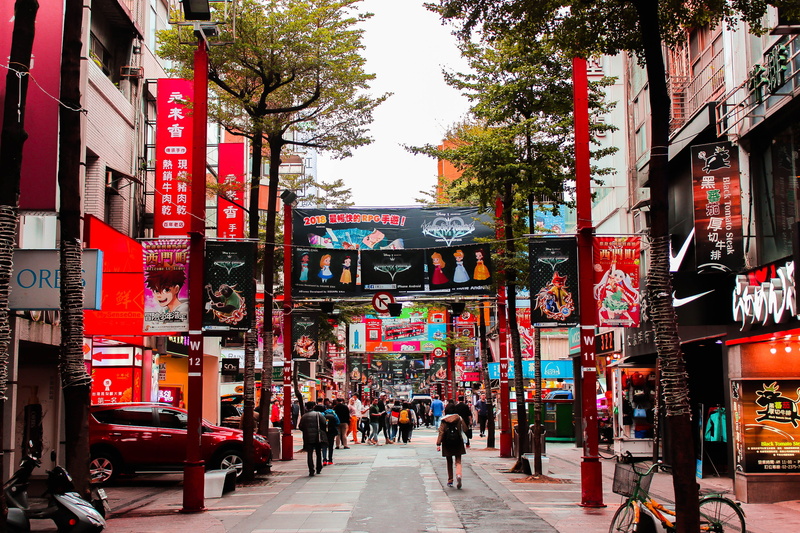 communication, building exterior, incidental people, city life, street, shi-men ting, tree, script, taiwan, city, real people, building, group of people