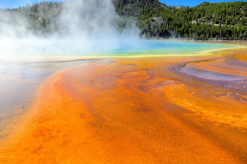 physical geography, hot, volcanic, minerals, orange bacterial mats, park, smoke - physical structure, geothermal, steam, scenic, blue, spring, scenics - nature