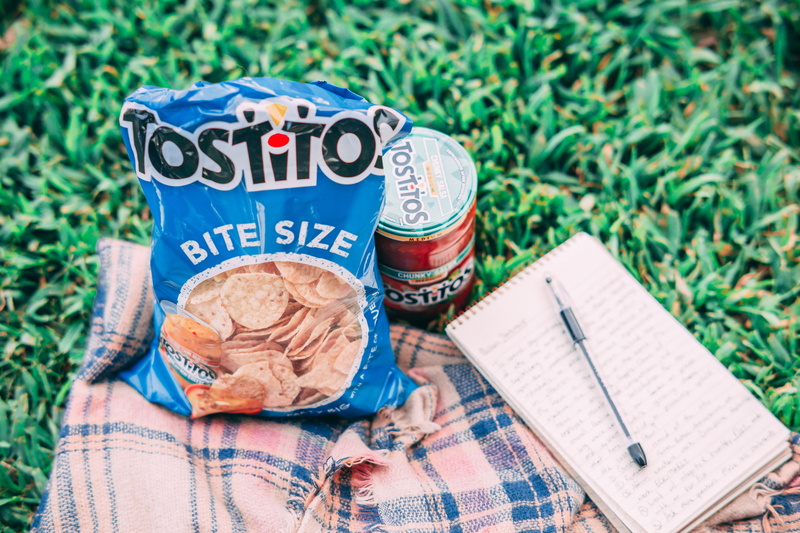 delicious, grass, outdoors, plant, pen, nature, bottle, beside, dip, snacks, text, tasty, tostito, focus on foreground, can, notepad, close-up, message