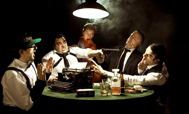 lifestyles, typewriter, holding, four, mafia, 2K, multi-Ethnic Group, young men, painting, togetherness, friendship, party - Social Event, cognac, playing