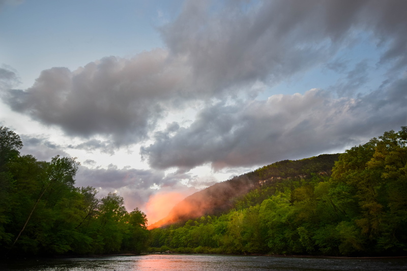 beauty in nature, no people, cloud - sky, tennessee, mountains, non-urban scene, fog, outdoors, idyllic, united states, dusk, sunset, river, camp, day