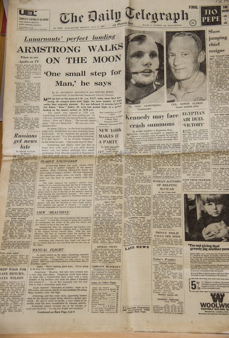 historic, communication, history, first, paper, 1969, publication, non-western script, front, western script, aldrin, backgrounds, moon, british, indoors