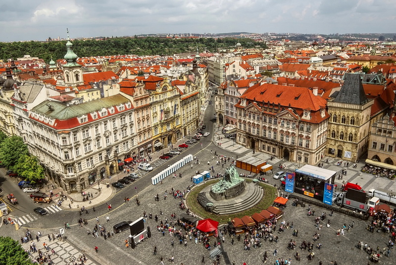monument, panorama, old town square, street, people, quarter, home, Prague, 2K
