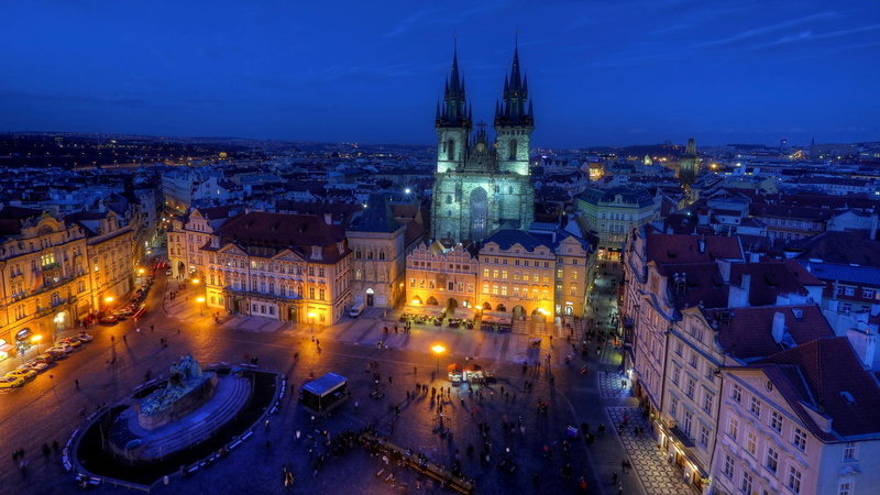 twilight, architecture, illuminated, Prague, The Old Town, europe, The Czech Republic, city Life, town, cultures, people, roof, czech Culture, Staré Město