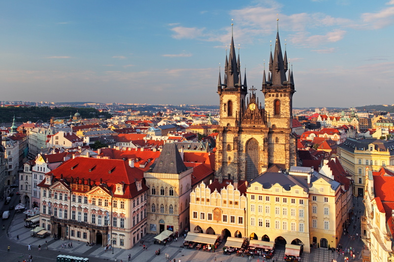 crowd, travel Destinations, sky, architecture, town, summer, the city, medieval, cathedral, sunset, tourism, street, Old Town Square, cityscape, history