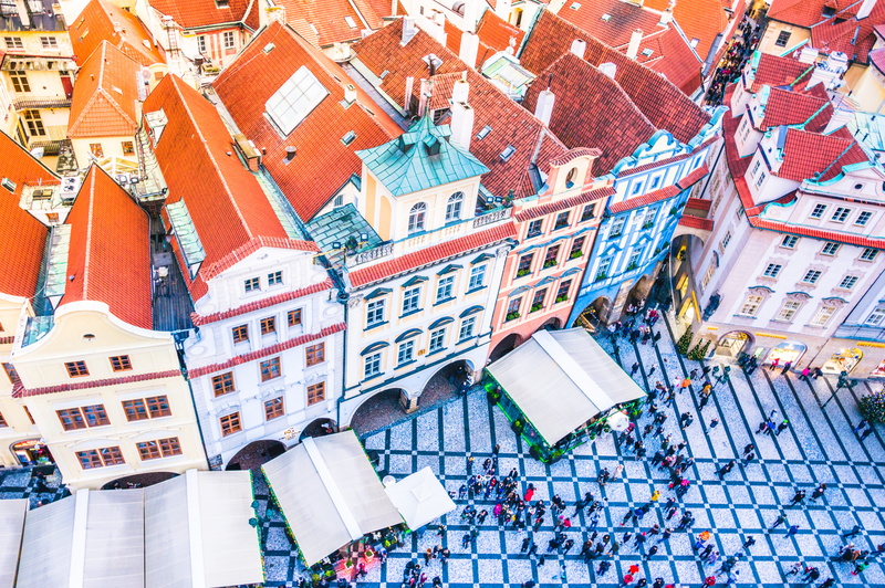 prague, day, built structure, multi colored, city life, 5K, travel destinations, outdoors, street, nature, church of our lady before tyn, building exterior