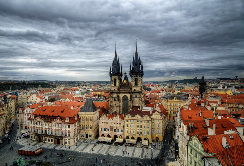 aerial View, Staré Město, church, the sky, Tyn Church, Czech Republic, overcast, cloud - sky, home, spirituality, townscape, europe, travel Destinations