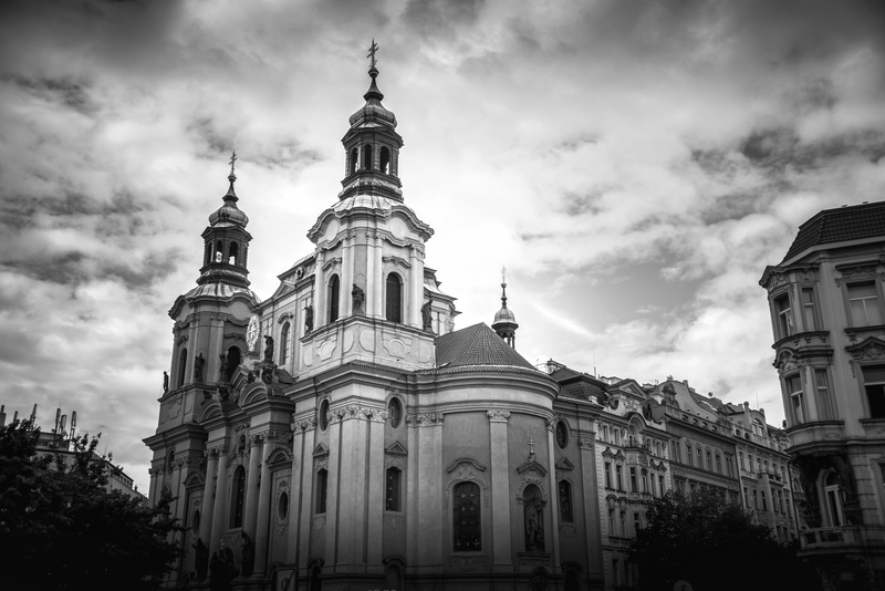 tourism, mesto, place, historic, stare mesto, monument, baroque, church, kostel, dome, black, belief, nicholas, built structure, architectural column, destination