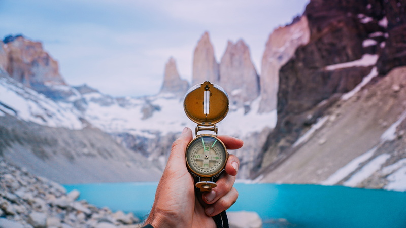 human hand, mountain, antique, hand, torres del paine, travel, puertos arenas, wristwatch, hike, compass, scenics - nature, chile, holding, one person