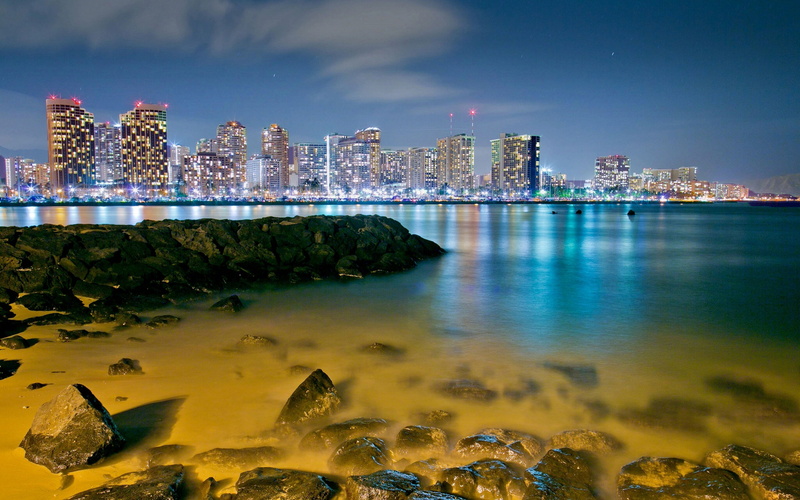 outdoors, skyscraper, building exterior, beach, desktop, sky, no people, hd, evening, cityscape, city life, urban skyline, illuminated, downtown district