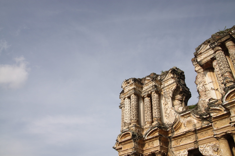 outdoors, belief, built structure, antigua, no people, facade, spirituality, sky, the past, religion, building, city, building exterior, nature, day, guatemala