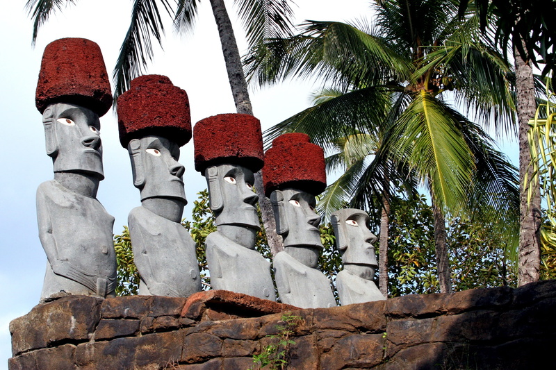 Hawaii, religion, art and craft, nature, human representation, sky, outdoors, low angle view, sculpture, hat, tropical climate, representation, male likeness
