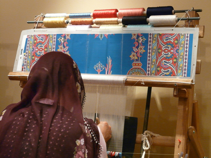 floral, person, floral pattern, indoors, cappadocia, casual clothing, carpet, leisure activity, thread, loom, day, waist up, real people, weave, woman