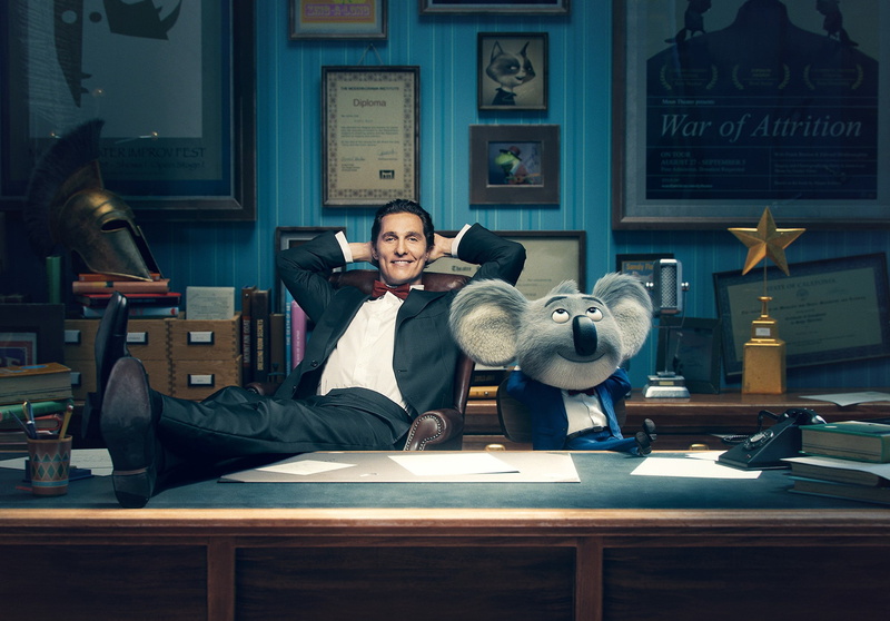 office, Universal Pictures, koala, man, animated film, film, Buster Moon, movie, Illumination Entertainment, 1080P, Sing, Matthew McConaughey, cinema