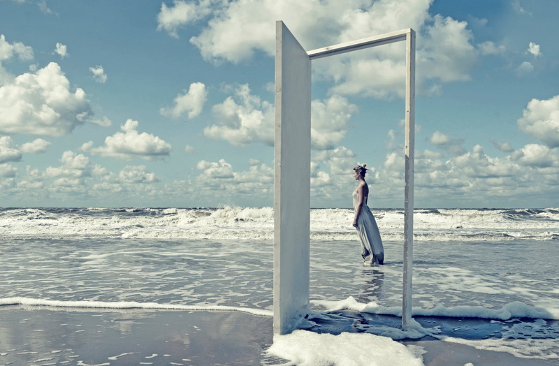 one person, water, blonde, women on beach, women, bare shoulders, beach, land, model, sky, waves, symbolism, scenics - nature, horizon over water, day