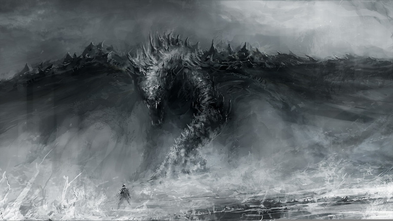 fantasy, power in nature, dark, danger, fog, backgrounds, smoke - Physical Structure, figure, long exposure, black And White, rock, flowing water, rock - object