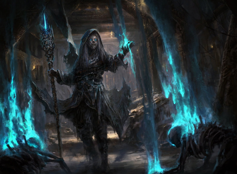 artwork, ArtStation, witch, women, Chris Cold, skeleton, 720P, digital art, glowing eyes