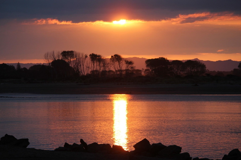 new zealand, landscape, water, tranquil scene, maori, nature, orange color, natural, outdoors, sea, sky, reflection, silhouette, sun, cloud - sky, sunset