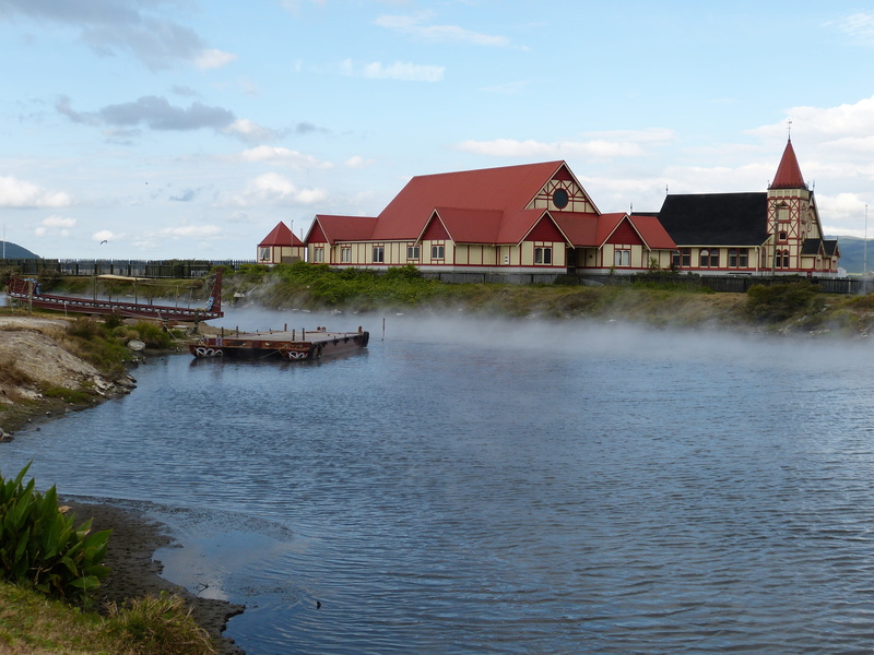 building, volcanic, cloud - sky, sky, house, volcanism, building exterior, steam, nature, built structure, outdoors, architecture, water, maori, no people