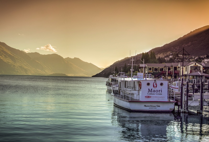 water, beautiful, mountains, mountain range, daytime, natural, waterfront, reflection, orange, maori, outdoors, travel, nature, passenger craft, summer