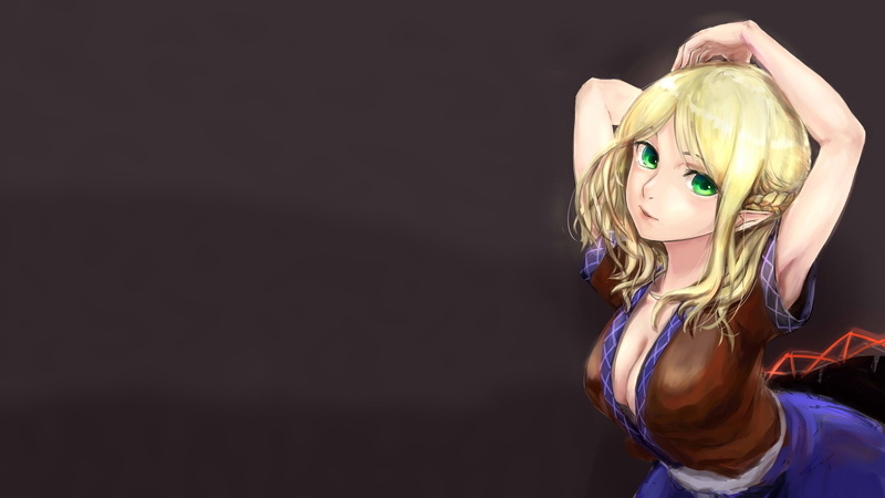 cleavage, beauty, clothing, art and craft, copy space, waist up, blond hair, women, beautiful woman, hairstyle, 2K, fashion, Mizuhashi Parsee, studio shot