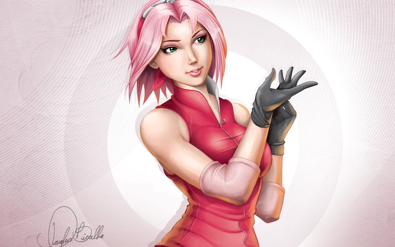 adult, beauty, dyed hair, looking at camera, Haruno Sakura, young women, front view, clothing, fashion, Naruto Shippuuden, pink color, anime, standing