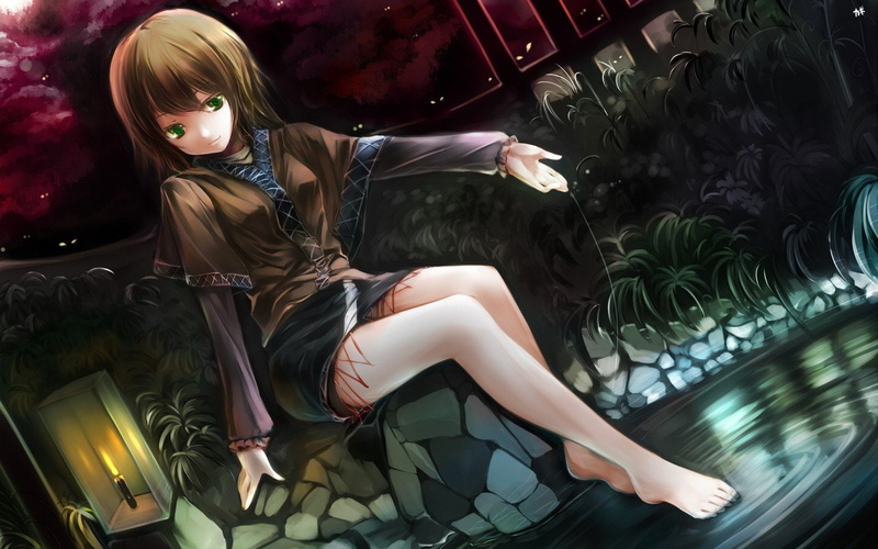 720P, anime, barefoot, brunettes, parsee, mizuhashi, eyes, girls, touhou, green