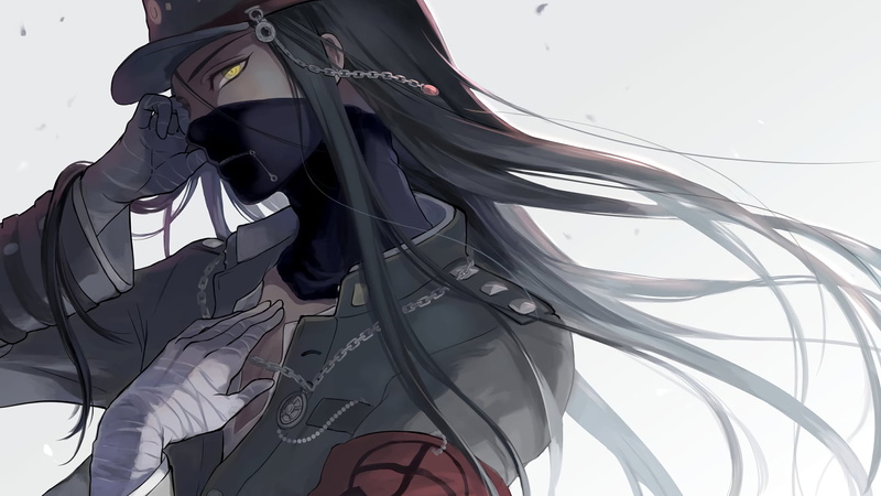 Danganronpa V3, yellow eyes, black hair, anime girls, white background, anime, 1080P