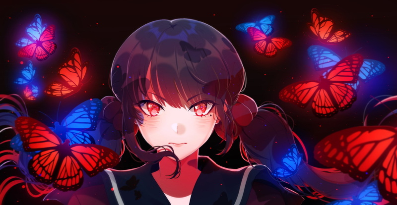 outdoors, holding, celebration, event, arts culture and entertainment, danganronpa v3, mask - disguise, portrait, chinese new year, people, illuminated
