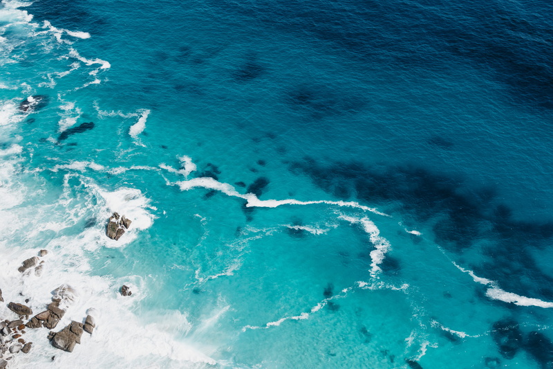 summer, scenics - nature, nature, seashore, full frame, outdoors, motion, aerial, view, idyllic, coastline, day, blue, tranquil scene, stones, scenics