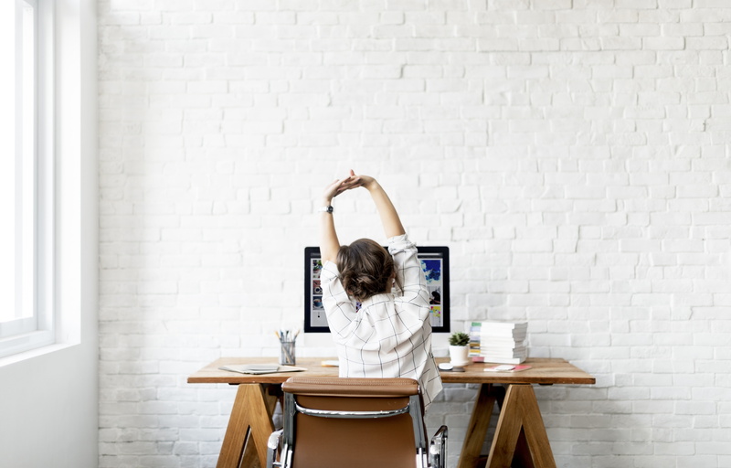 work, wall, office work, back, 5K, woman, elongation, computer, Tired