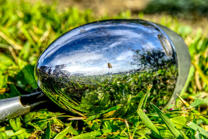 transparent, broken, reflection, mirroring, high dynamic range, outdoors, hdr, mirror, waste, land, green color, scrap, crystal ball, tree, focus on foreground