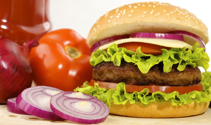 fast food, tomatoes, hamburger, 5K, cheese, lettuce, Patty, roll, bow