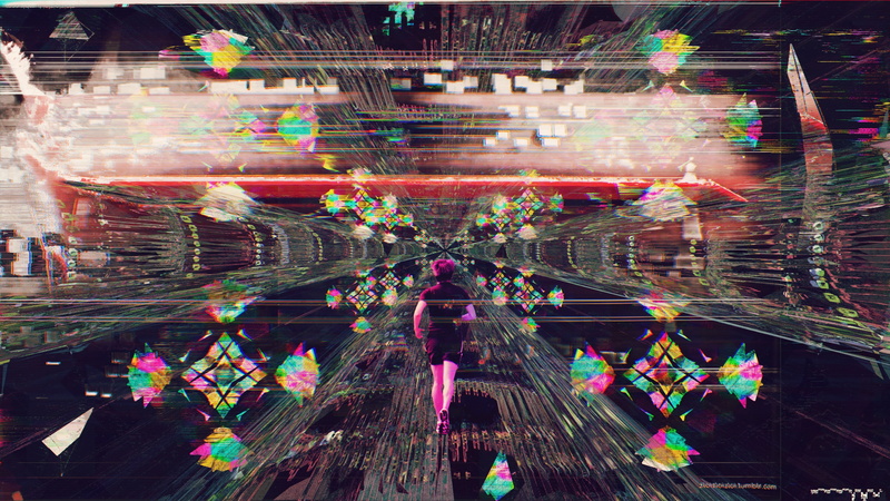 digital composite, psychedelic, decoration, outdoors, multi colored, men, women, pad, illuminated, 4K, Run, night, digital, built structure, adult, group of people