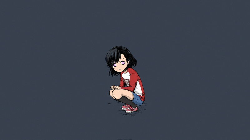 black hair, 1080P, short hair, manga, Dynamite moca, socks, anime, anime girls, purple eyes, short skirt