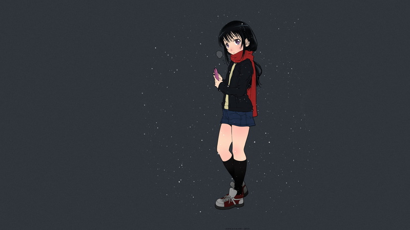 manga, adult, portrait, studio shot, purple eyes, snow, one person, anime, casual clothing, lifestyles, winter, black color, hairstyle, young women, black hair