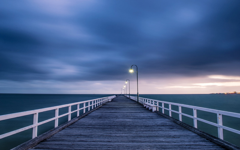Lights, 2K, Blue, Sea, Australian, Landscape, Wooden, Sky, Bridge, Night