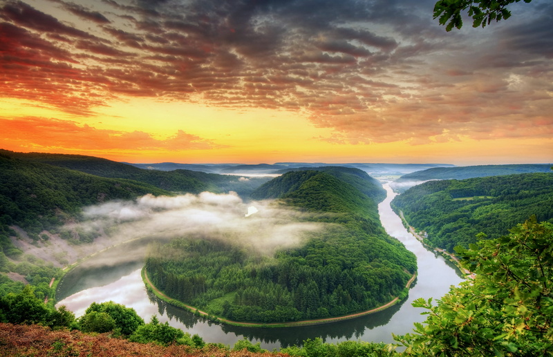 environment, forest, river, no people, blue, non-Urban Scene, bend, scenics, water, scenics - nature, europe, green Color, fog, nature, sea, beauty In Nature