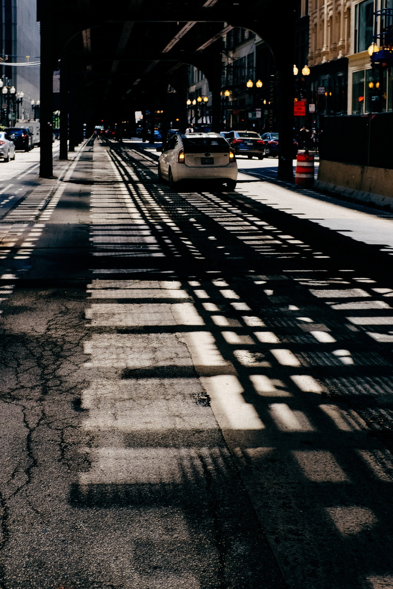 travel, day, chicago, urban, architecture, car, usa, road, illinois, state, building exterior, bridge, building, loop, district, land vehicle, shadow, subway