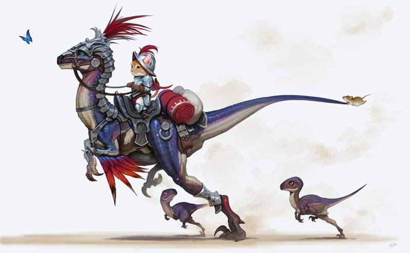 mouse, cat, childrens, Daejun Park (Gae Go), butterfly, Dinos, 1080P, Riding, dinosaur, knight, fantasy